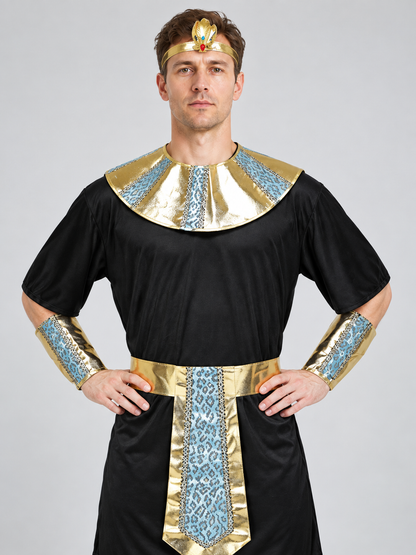 Egyptian Pharaoh Costume with Gold Trim and Blue Pattern