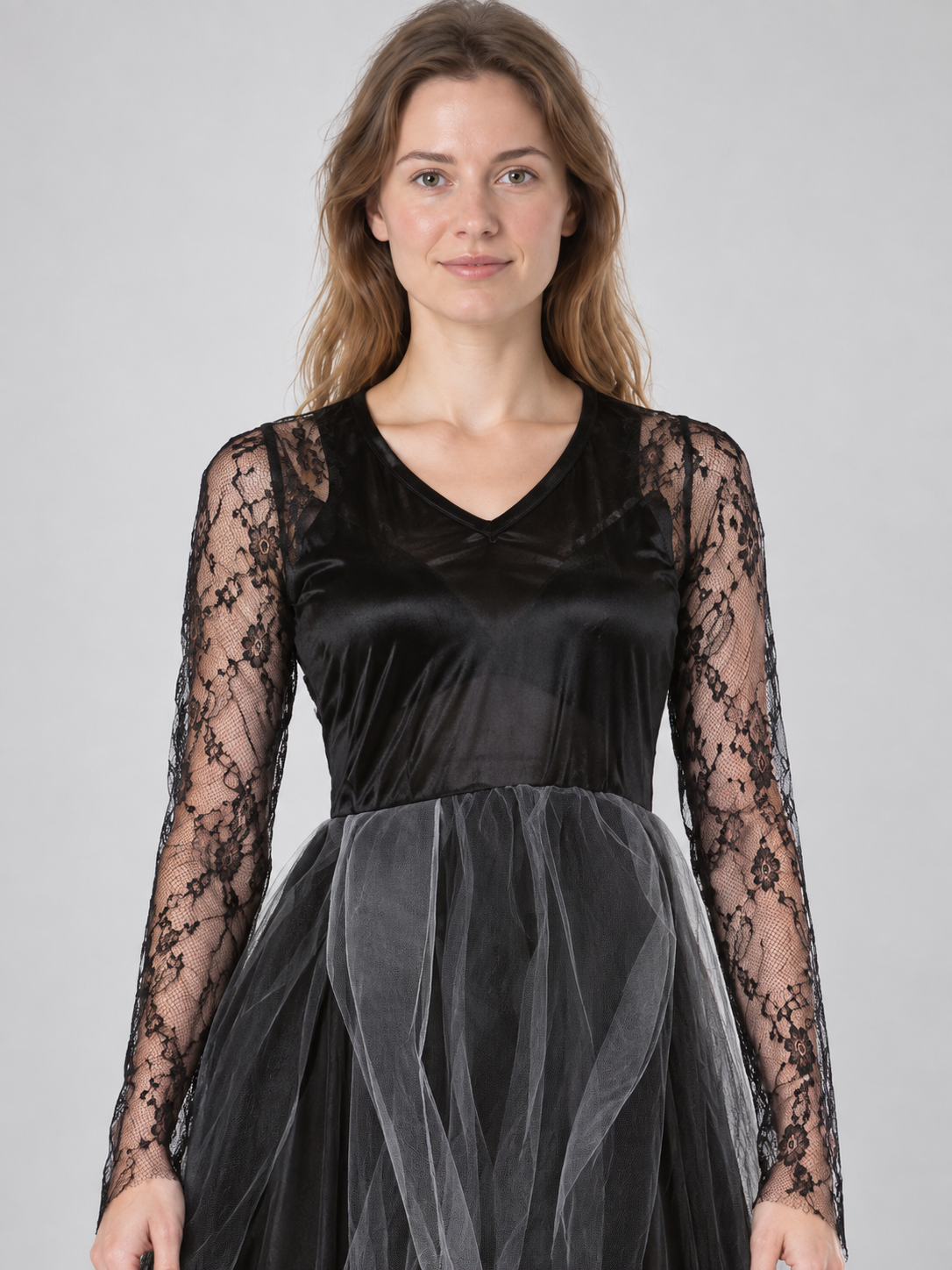 Ghost carnival costume black mesh dress