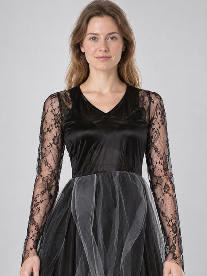 Ghost carnival costume black mesh dress