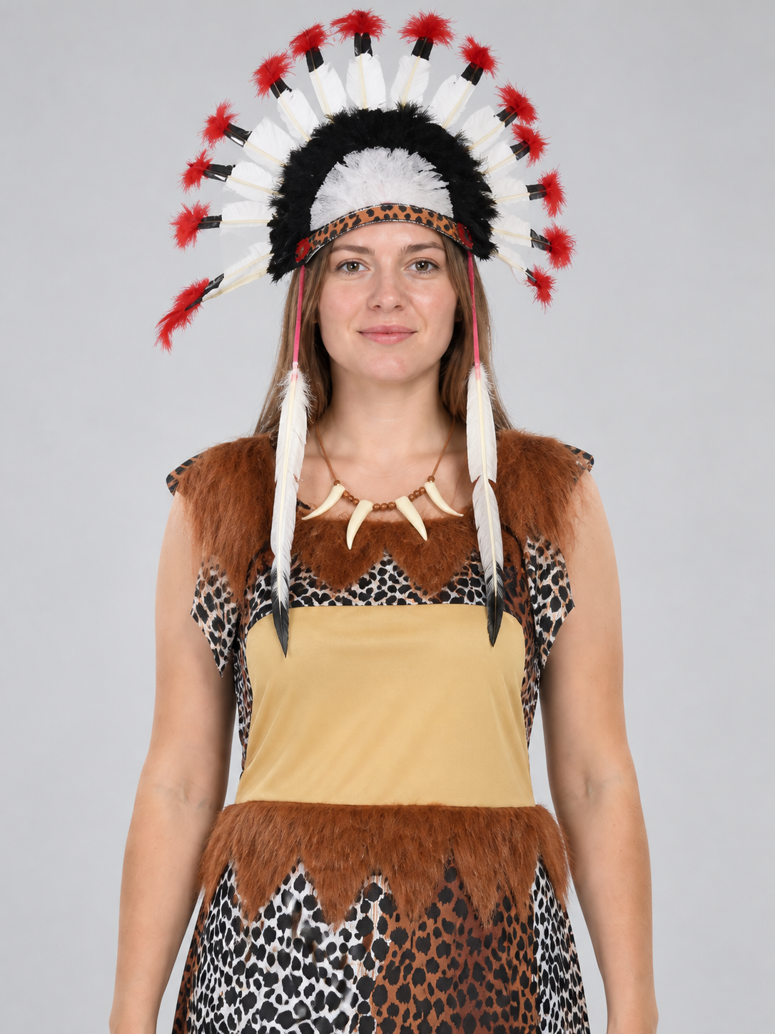 Carnival Costume with Leopard Dress and Feathers