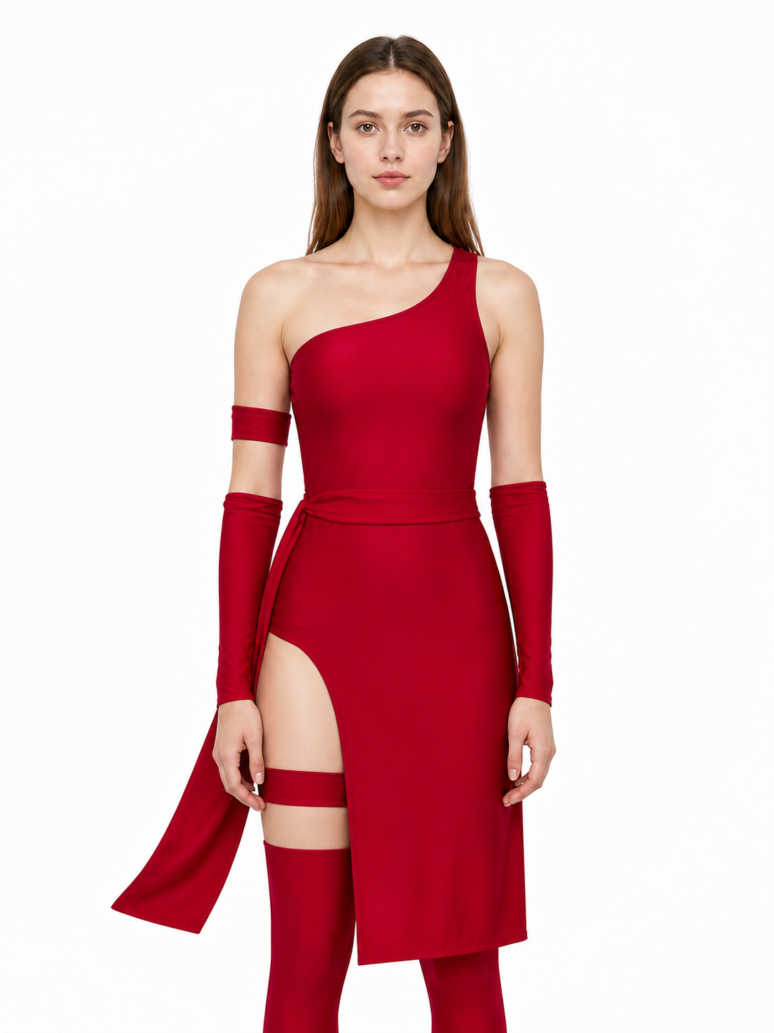 Elektra Cosplay Costume, Red with Slits and Ribbons Costumes detail 3