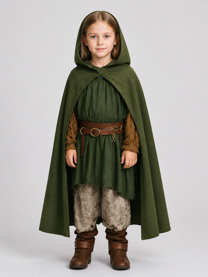 Long hooded cloak cape, dark green, children's Costume Capes detail 3