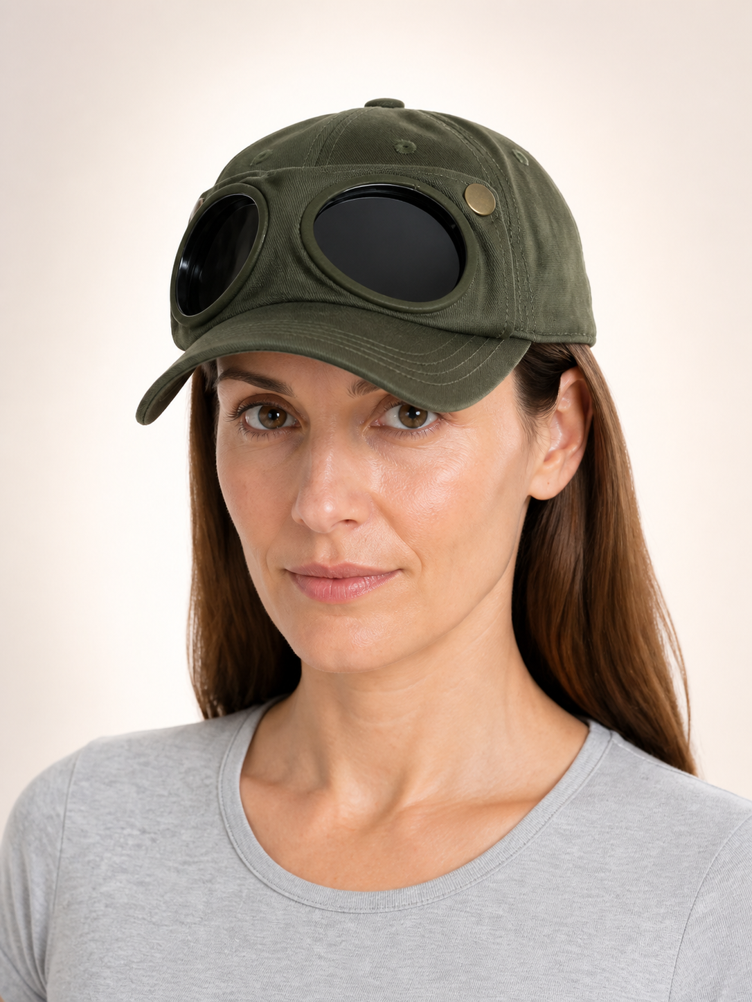 Carnival headwear, khaki cap with goggles