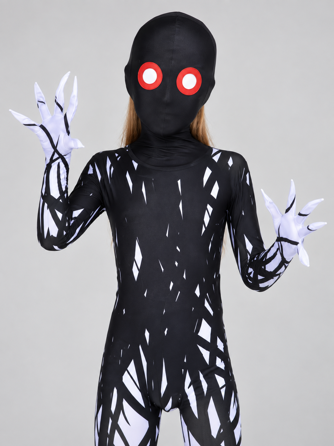 Cosplay Costume: Black Jumpsuit with White Print and Mask