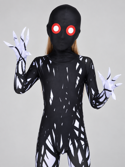 Cosplay Costume: Black Jumpsuit with White Print and Mask