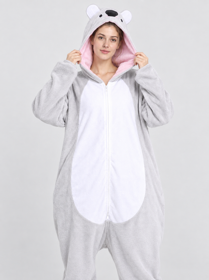 Flannel Hooded Pajama Jumpsuit with Ears
