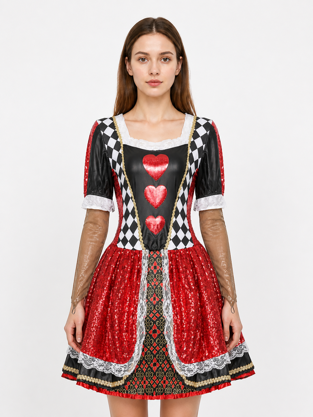 Sequined Dress with Lace and Full Skirt
