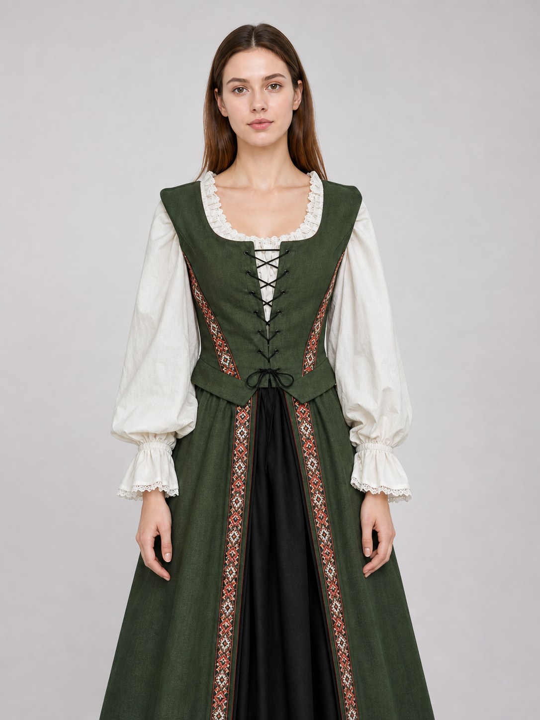 Renaissance-Style Dress with a Square Neckline