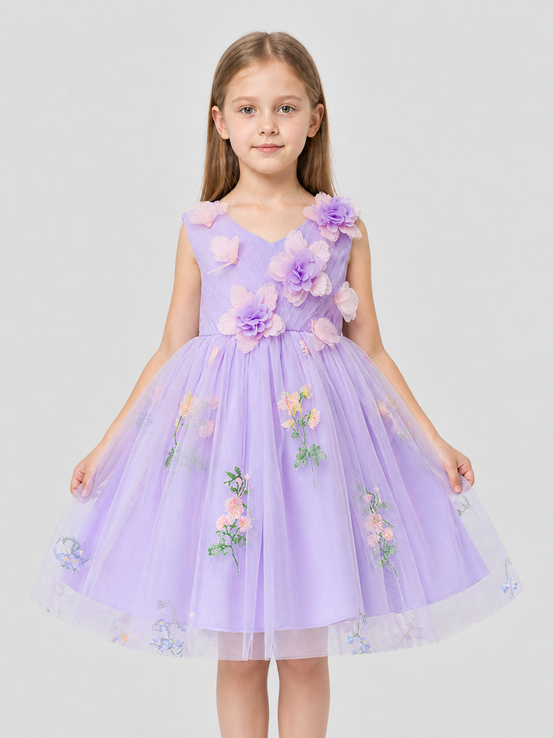 Full-Skirt Dress with Floral Embroidery and Butterflies Costume Dresses detail 3