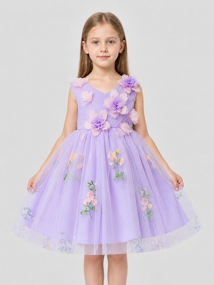 Full-Skirt Dress with Floral Embroidery and Butterflies Costume Dresses detail 3