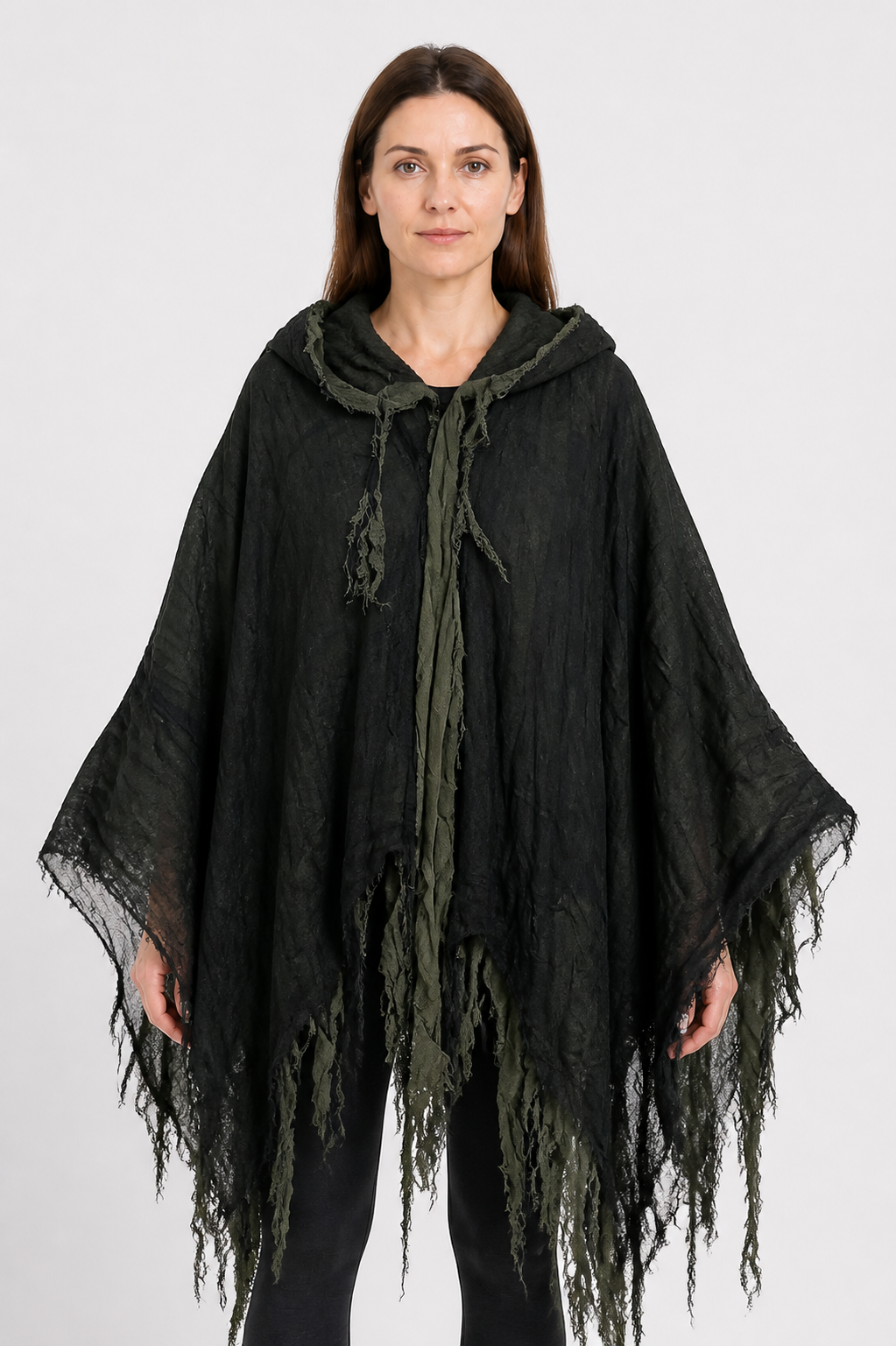 Cloak Cape with a Pointed Hood and Tattered Fringe Costume Capes detail 3