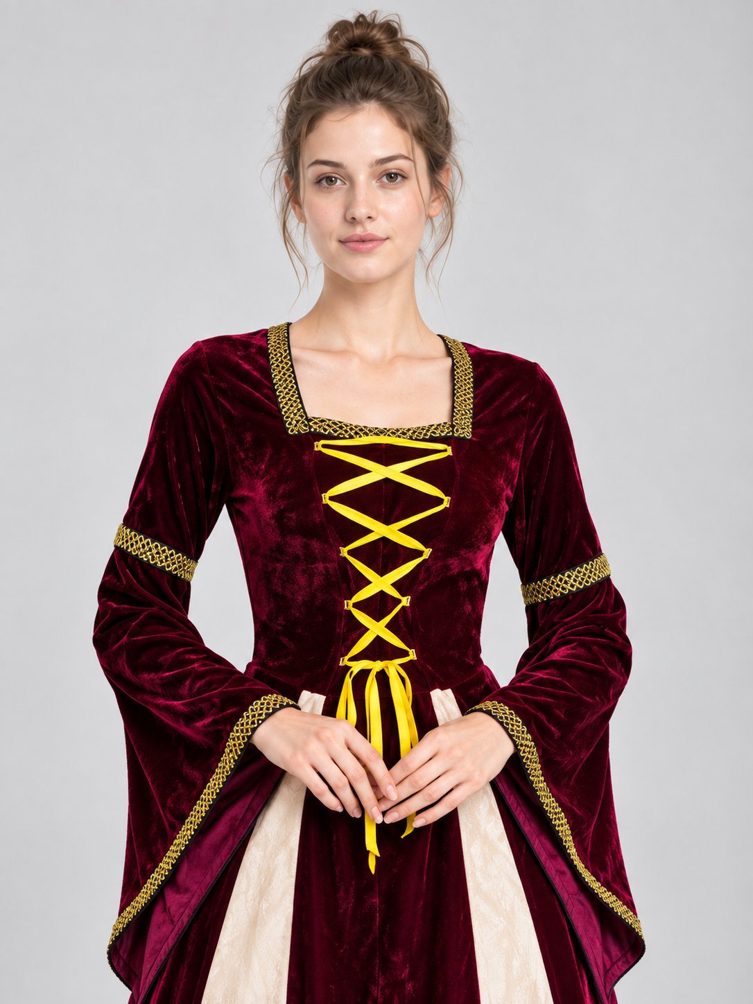 Carnival Dress with Yellow Lacing and a Flared Skirt