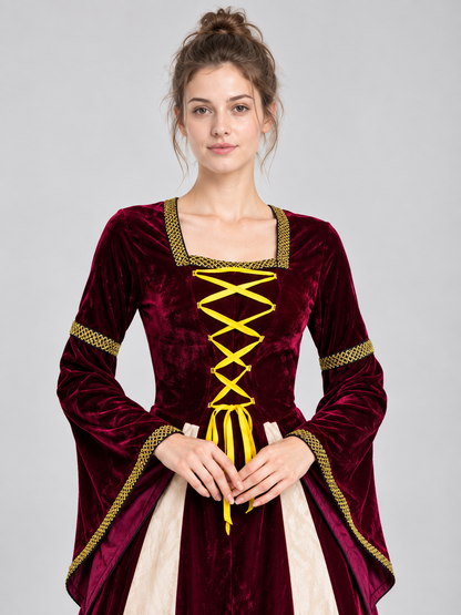 Carnival Dress with Yellow Lacing and a Flared Skirt