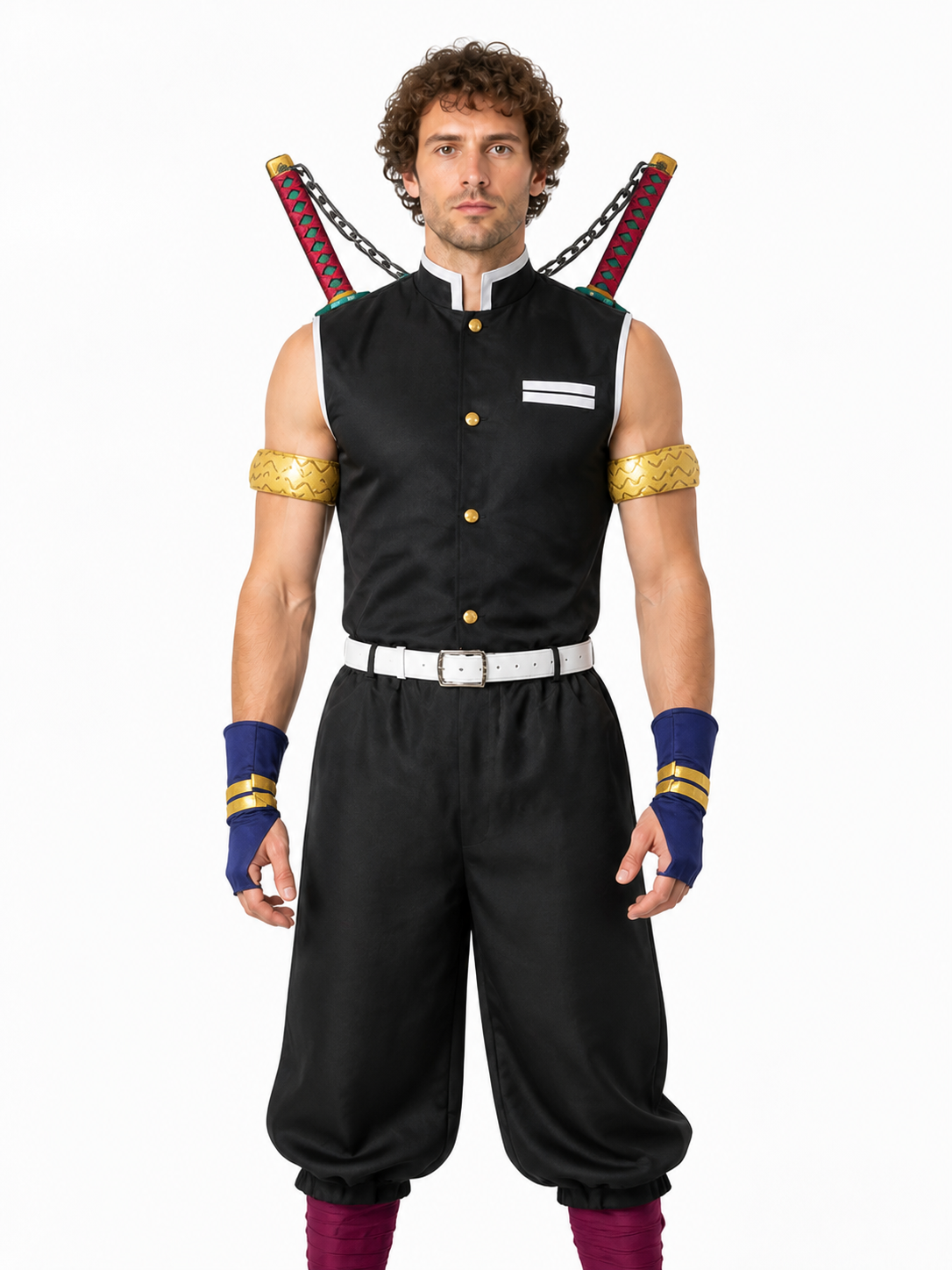 Tengen Uzui Cosplay Costume with Dual Swords for Halloween