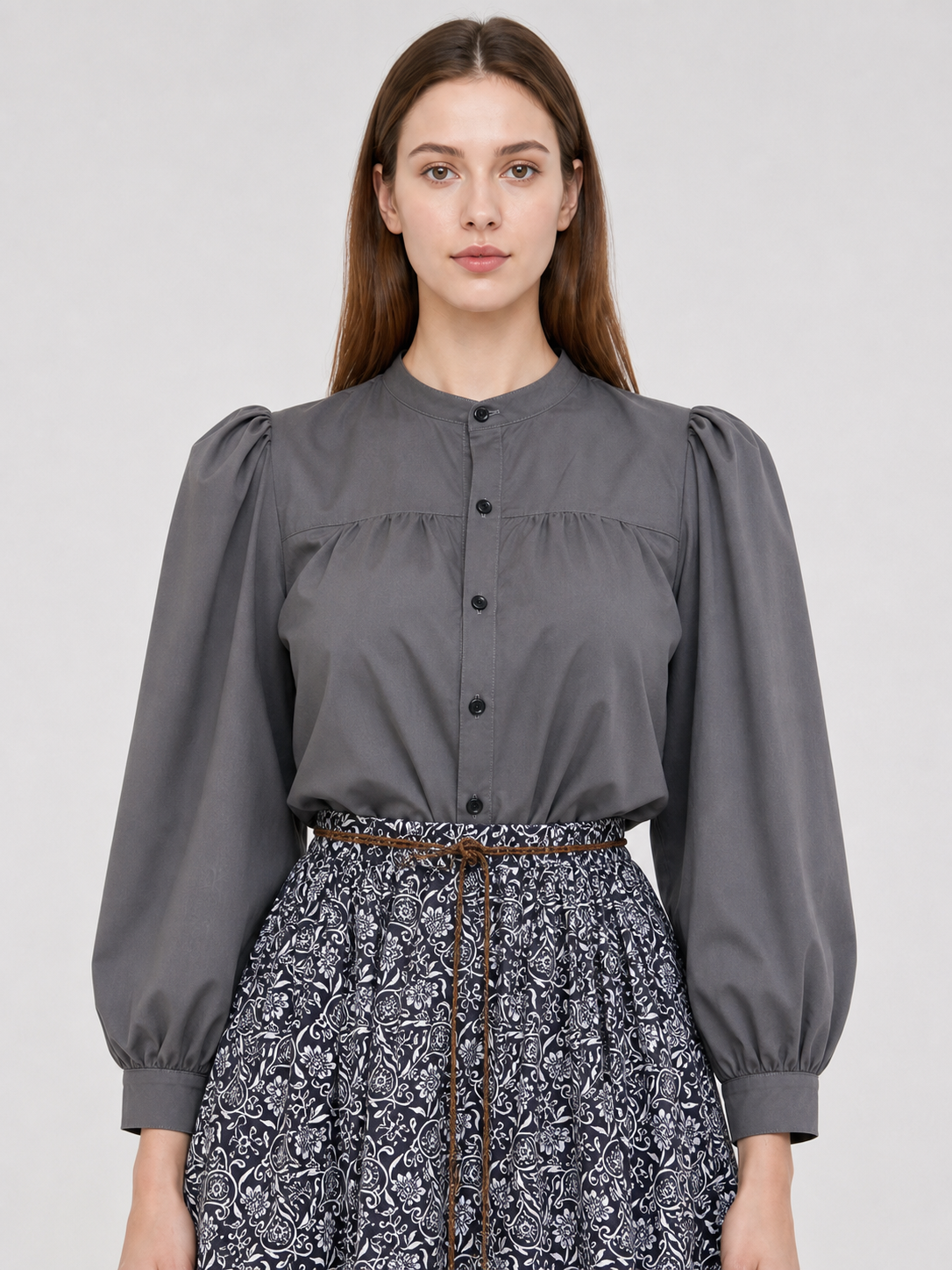 Retro Dress with Stand Collar and Buttons Costume Dresses detail