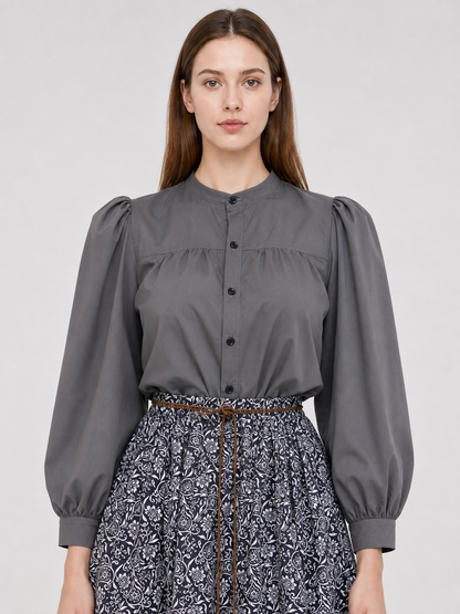Retro Dress with Stand Collar and Buttons Costume Dresses detail