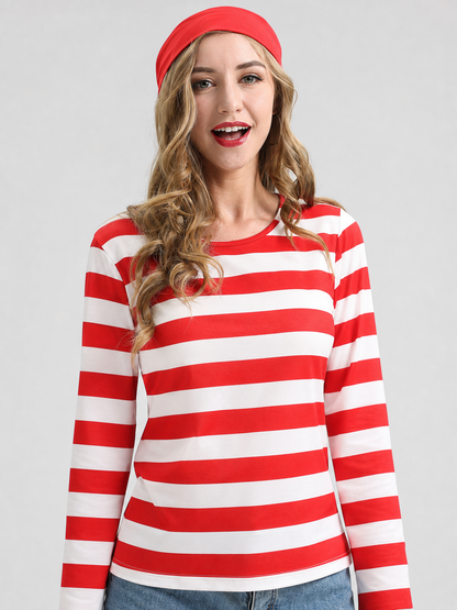 Long-Sleeve Red and White Striped T-Shirt