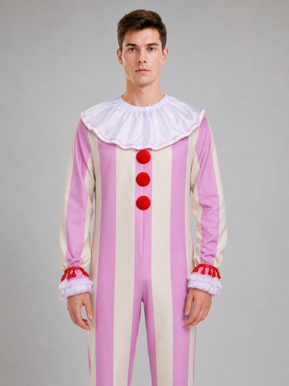 Pink-and-white striped clown costume for cosplay