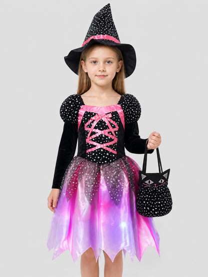 Children's Witch Costume with Full Skirt and Star-Patterned Hat Costume Headwear detail 3