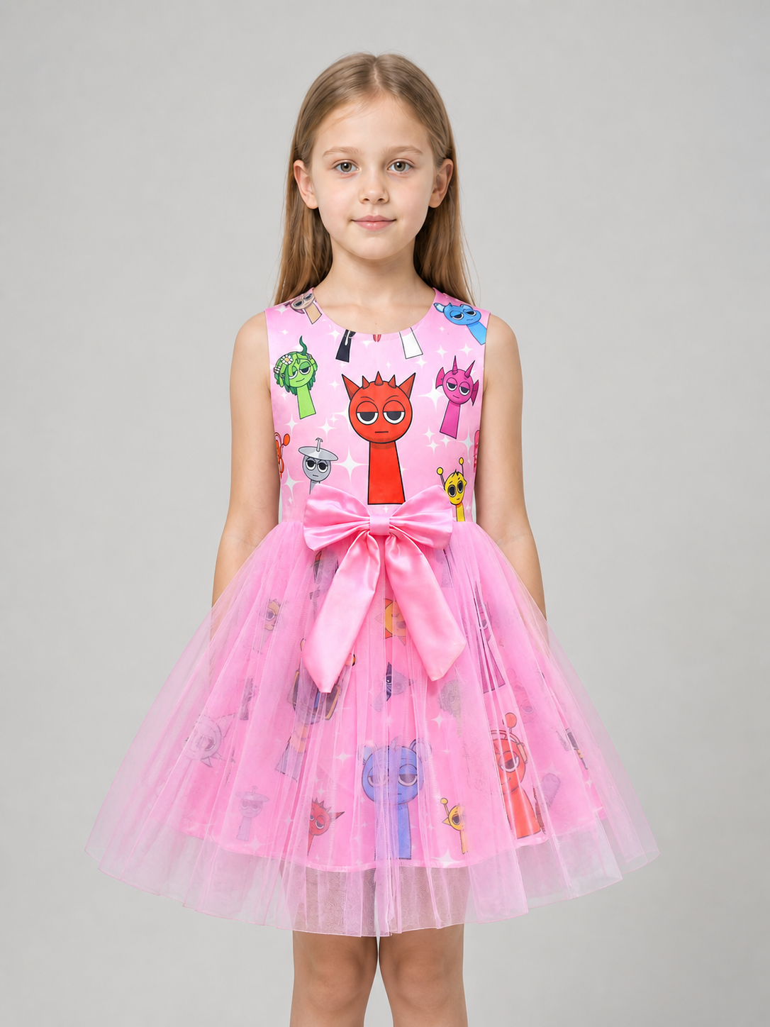 Girls' Puffy Tutu Dress with Cartoon Print and Pink Bow Costume Dresses detail 2
