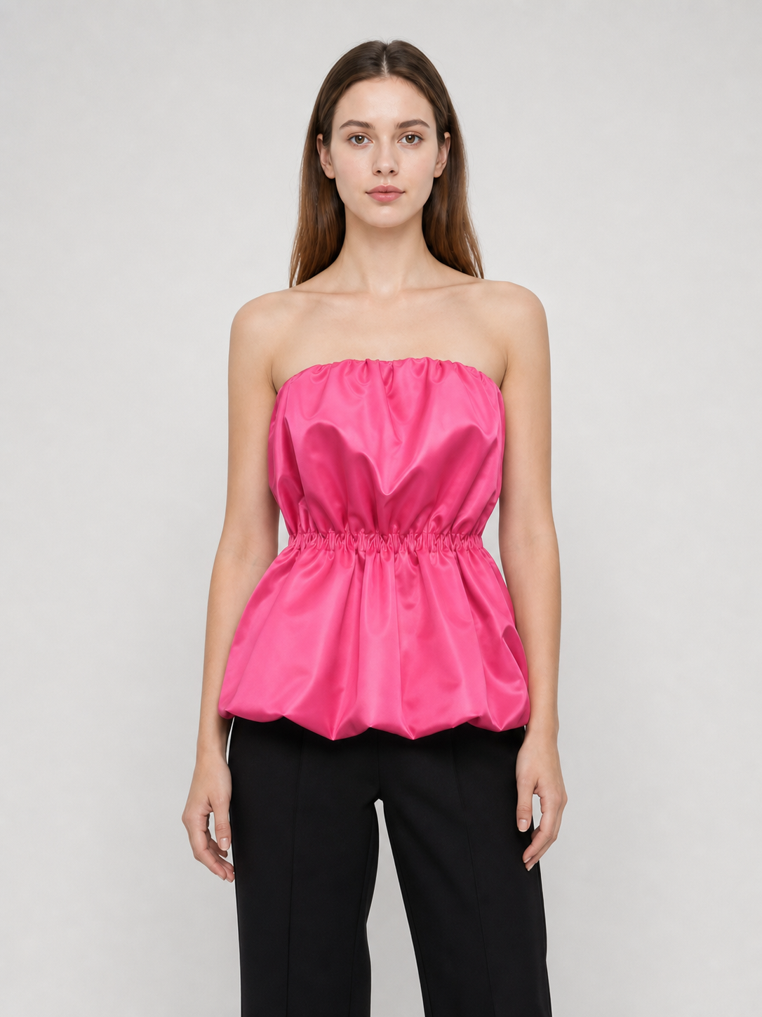 Strapless peplum bustier top, bright pink