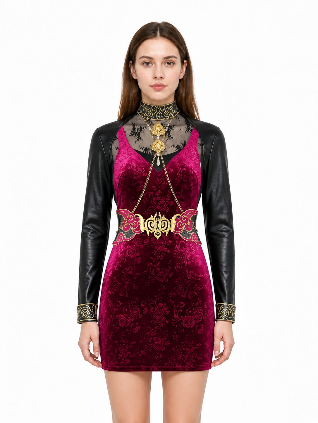 Burgundy Short Fitted Cosplay Dress Costume Dresses detail 2