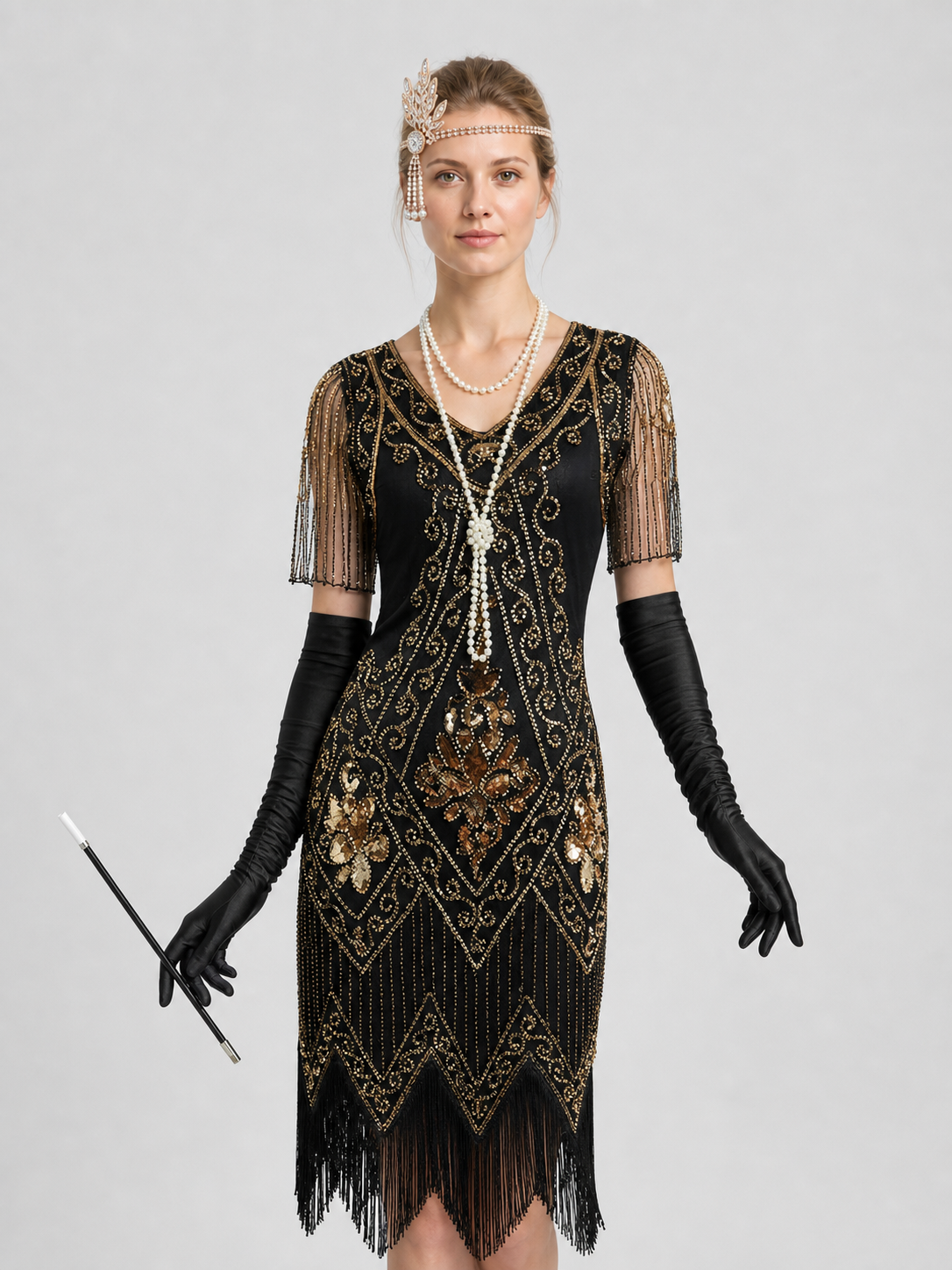 Long Sequined Dress with Fringe, Retro Set Costume Dresses detail 3