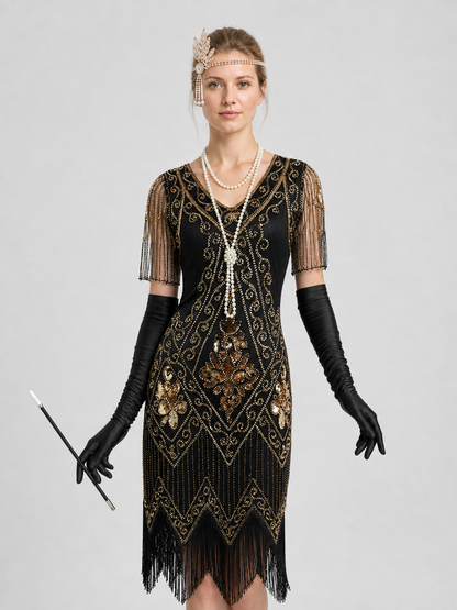 Long Sequined Dress with Fringe, Retro Set Costume Dresses detail 3
