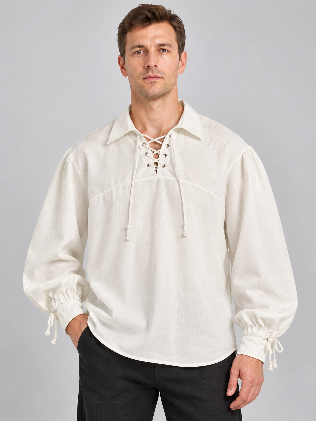 White Medieval-Style Shirt with Lacing
