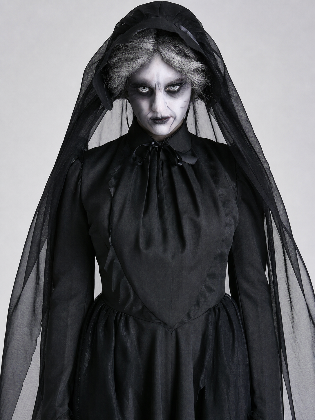 Gothic Hooded Dress with Torn Draped Panels