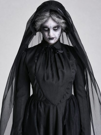 Gothic Hooded Dress with Torn Draped Panels