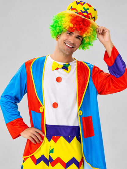 Colorful Clown Costume with Jumpsuit, Cape, and Hat