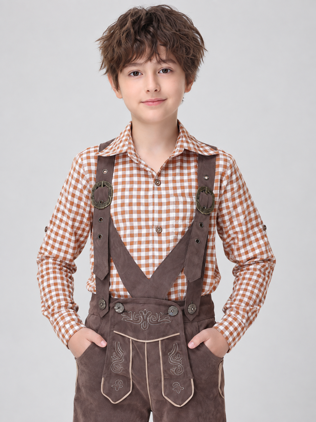Bavarian-Style Kids' Costume: Shirt and Suspender Pants