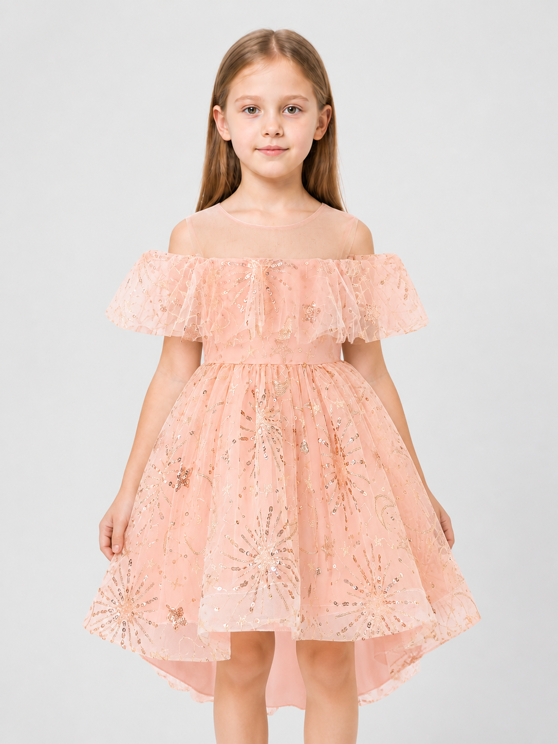 Girls' Formal Dress with Sequins, Tulle, and Train Costume Dresses detail 3
