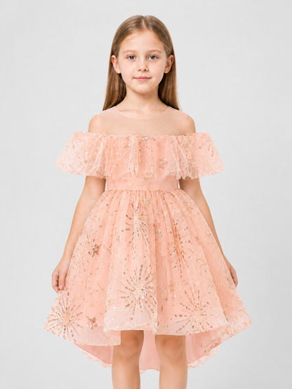 Girls' Formal Dress with Sequins, Tulle, and Train Costume Dresses detail 3