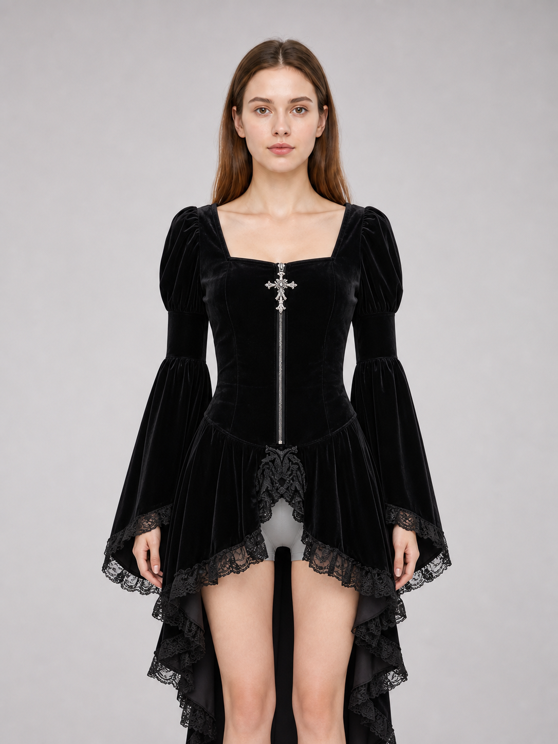 Gothic Cosplay Dress with Lace and Zipper