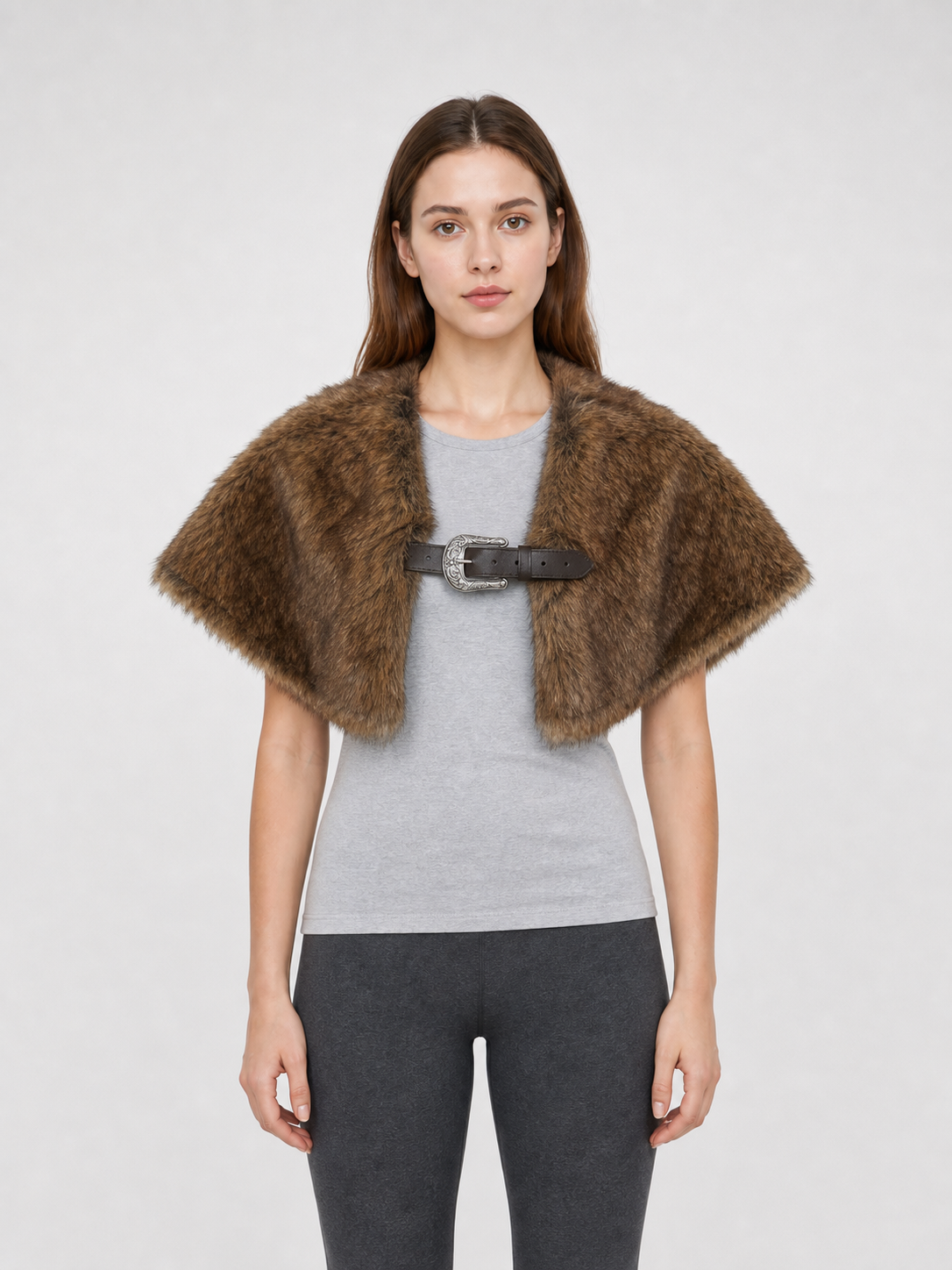 Fluffy shoulder cape, tricolor pile