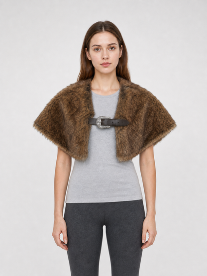 Fluffy shoulder cape, tricolor pile
