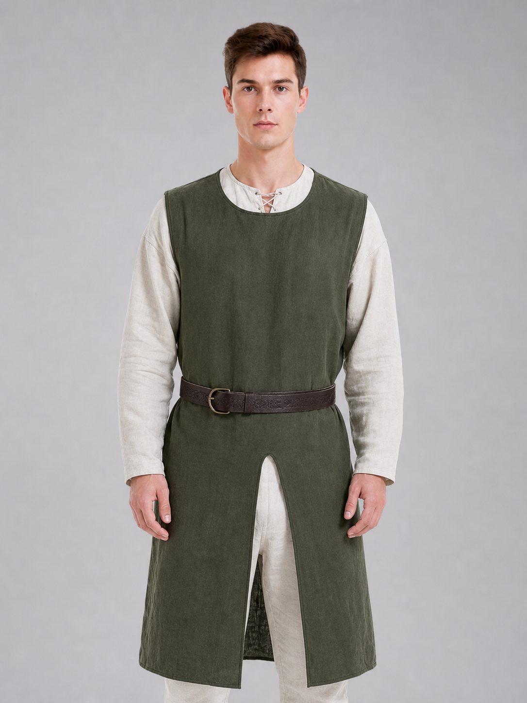 Green Cotton-Linen Sleeveless Tunic