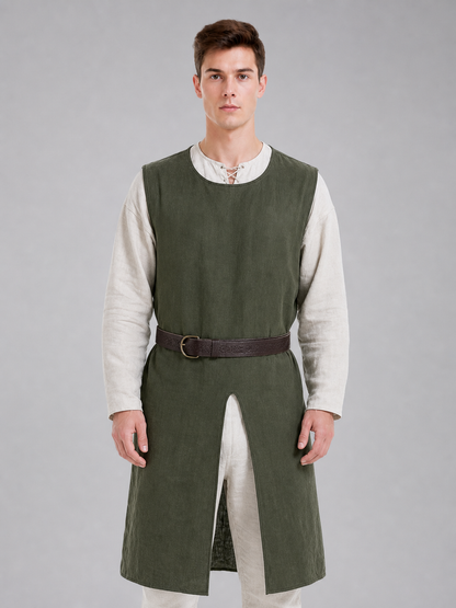 Green Cotton-Linen Sleeveless Tunic