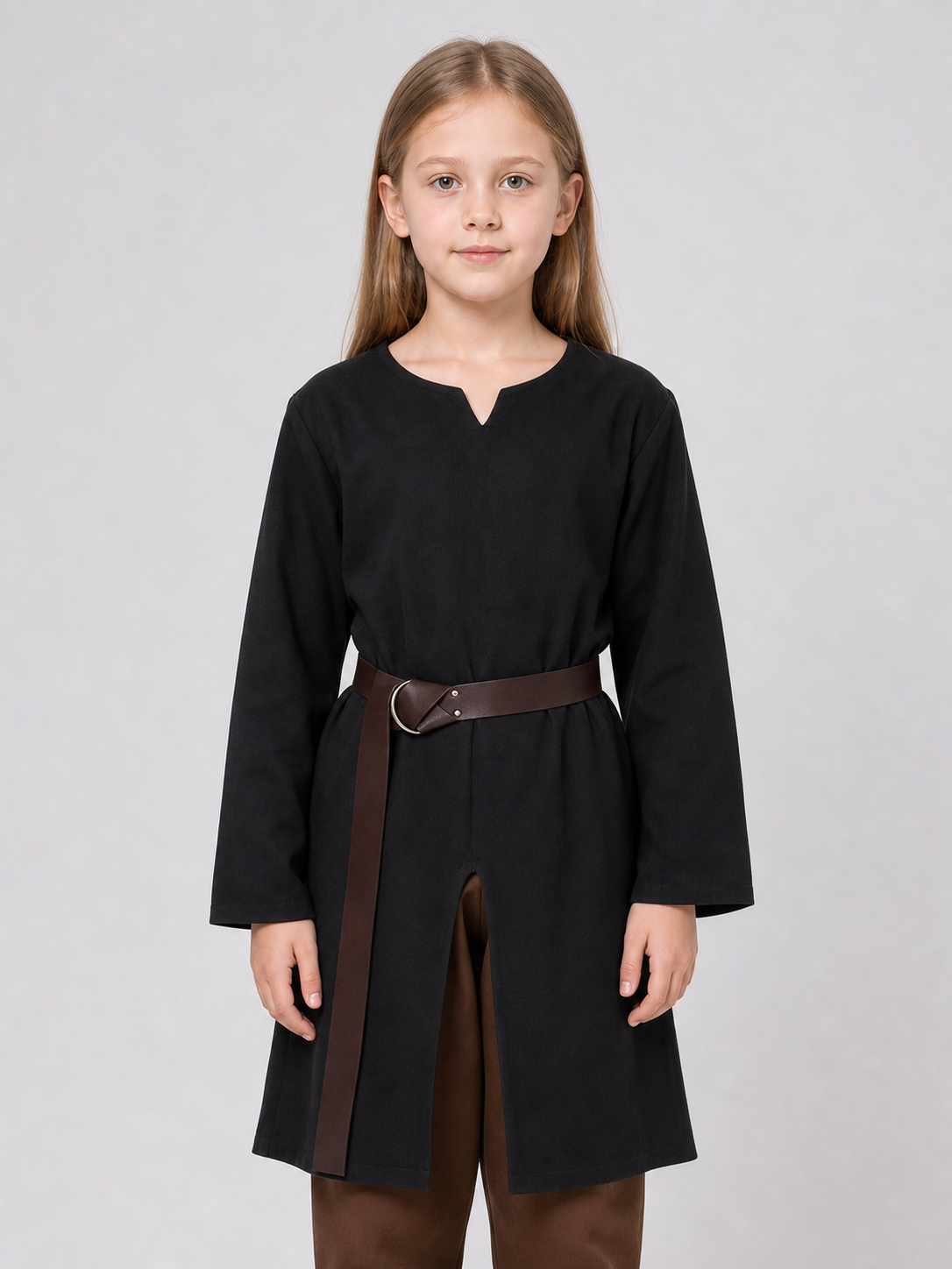 Black long loose-fit tunic in a fantasy style