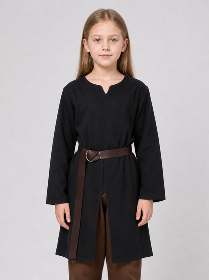 Black long loose-fit tunic in a fantasy style