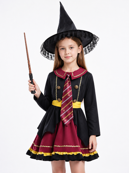 Witch Costume with Layered Dress and Lace Hat