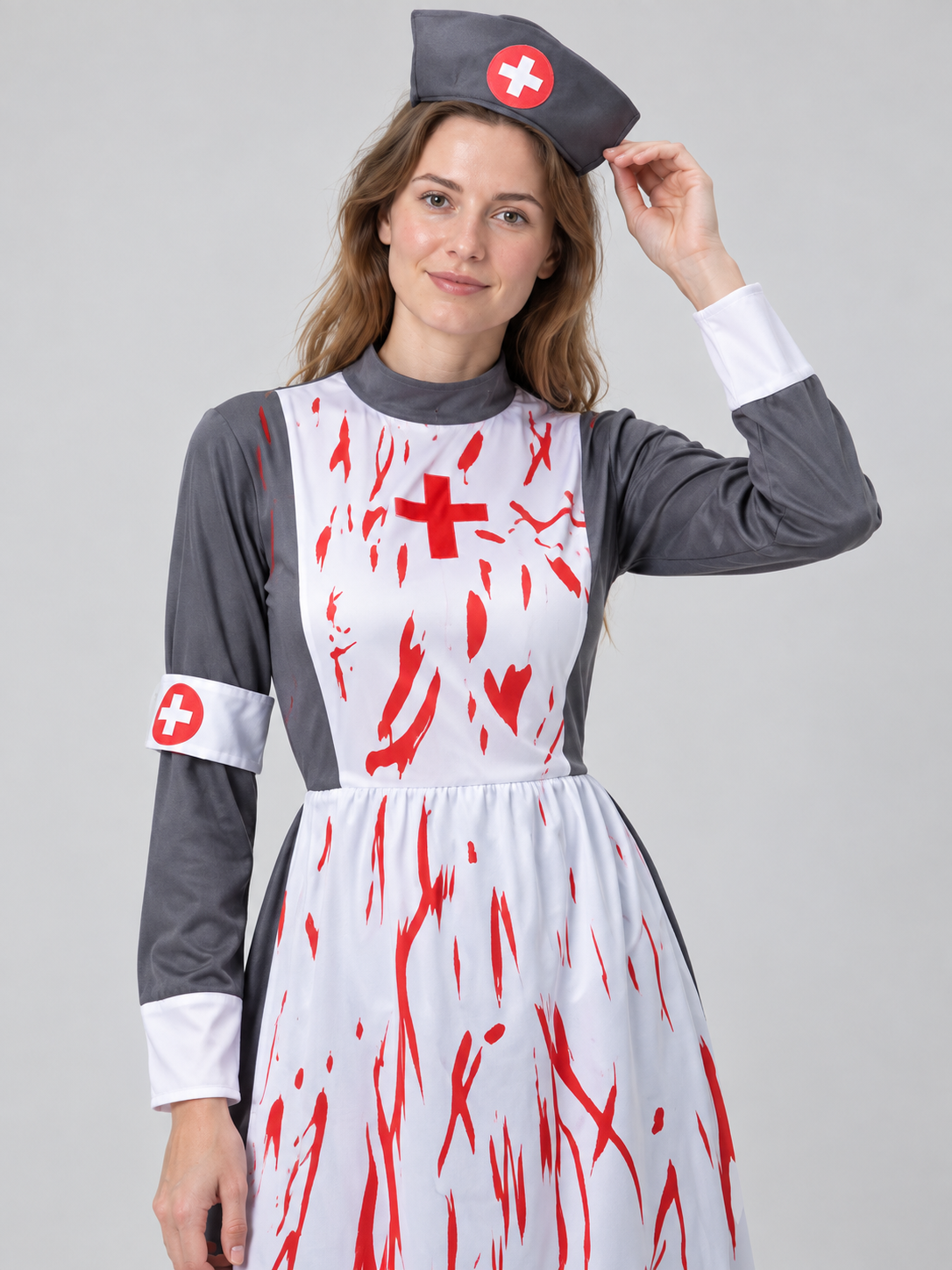 Nurse Costume with White Apron and Cap