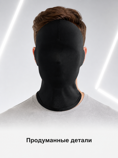 Black Carnival Mask for Halloween and Cosplay upper body view