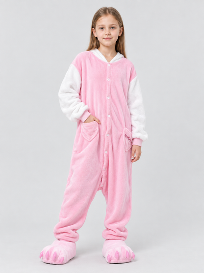 Pink and white jumpsuit pajama with cartoon paw design