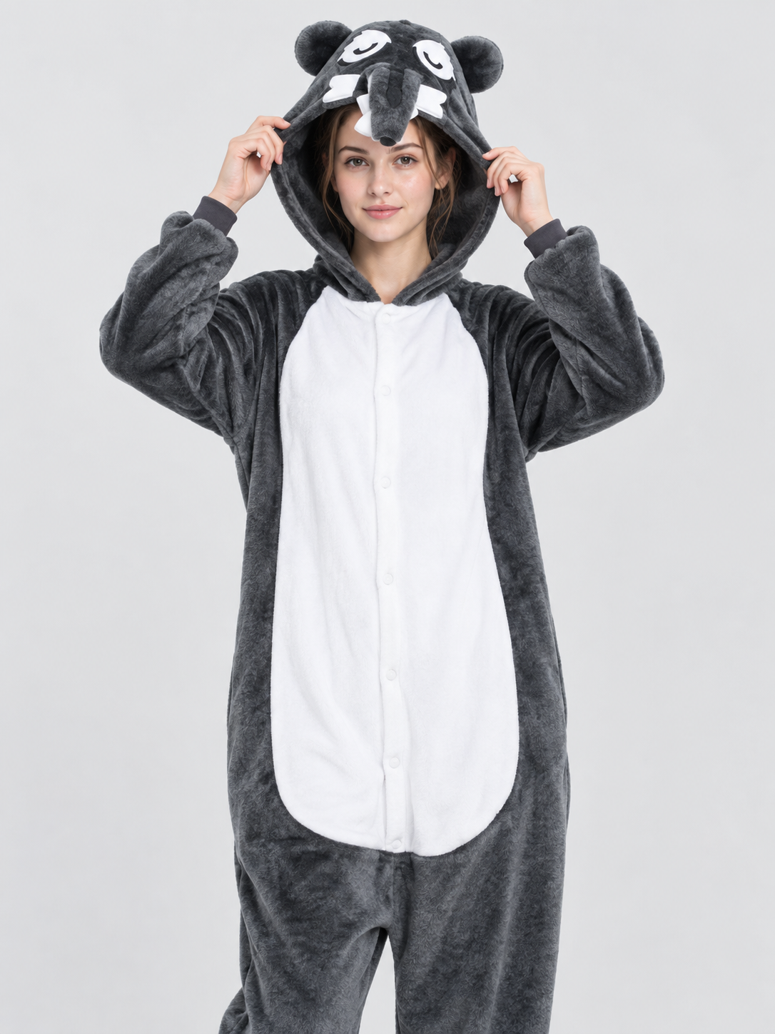 Insulated Kigurumi Pajama with Hood and Plush Texture