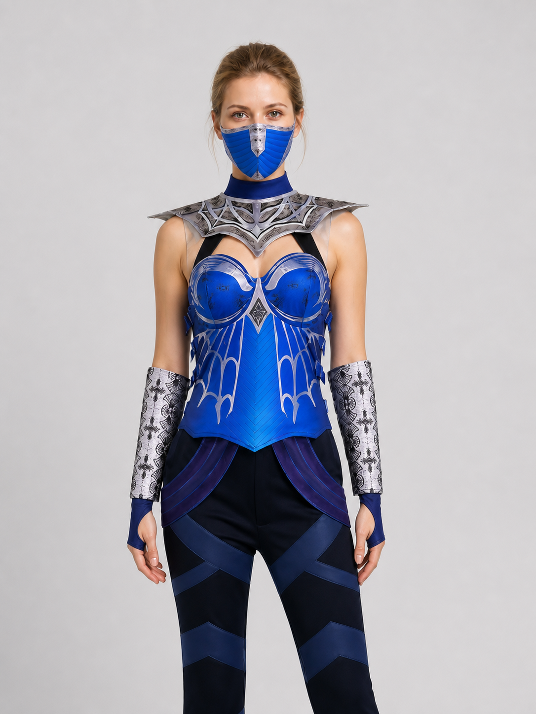 Kitana Cosplay Costume, Top, Pants, and Mask Costume Masks detail 3