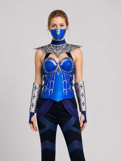 Kitana Cosplay Costume, Top, Pants, and Mask Costume Masks detail 3