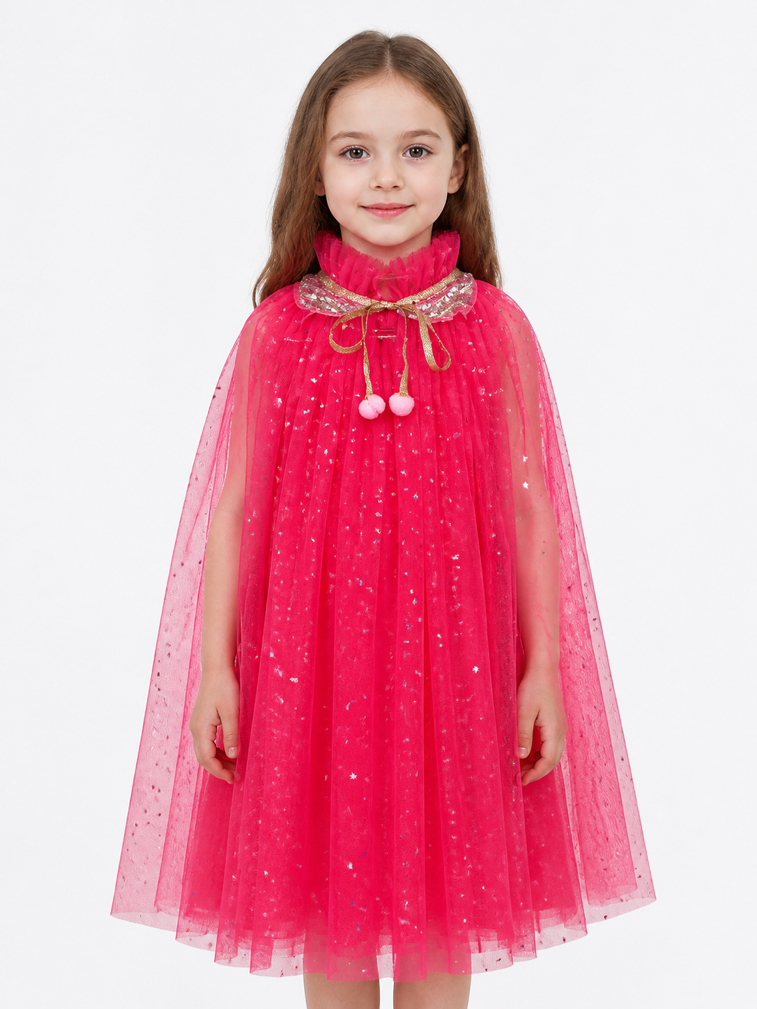 Children’s Pink Tulle Cape with Stars and Bow product detail 3